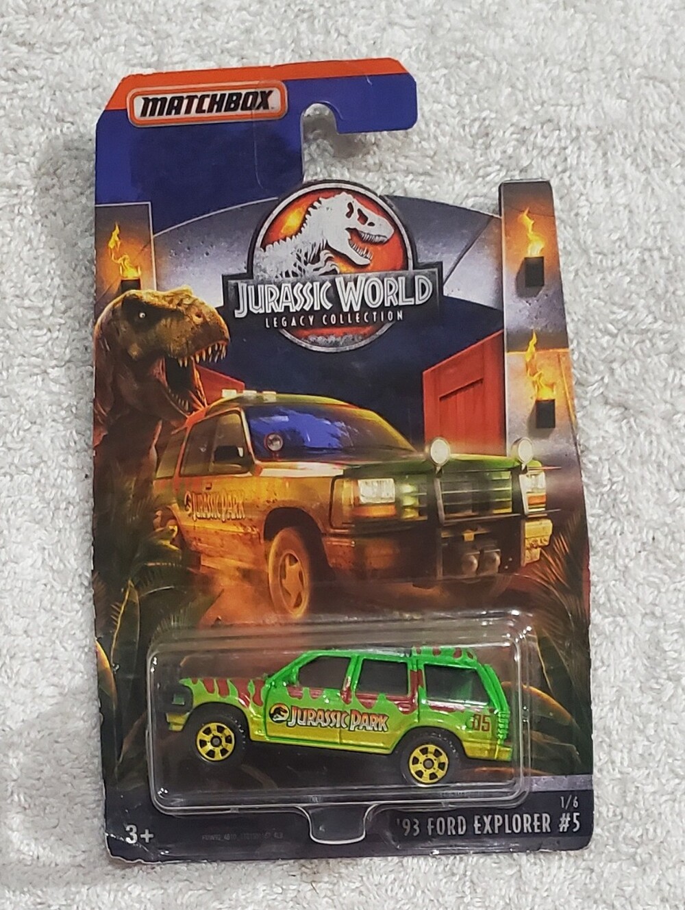 Matchbox Jurassic Park Green & Yellow '93 Ford Explorer Toy Car